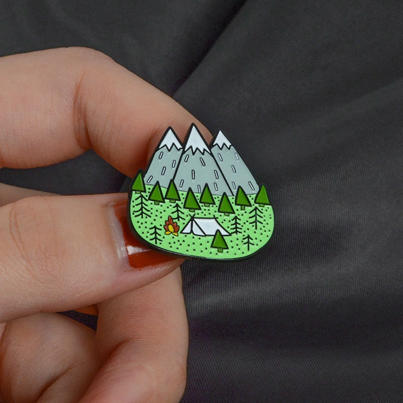 Camping With Mountains Enamel Pin