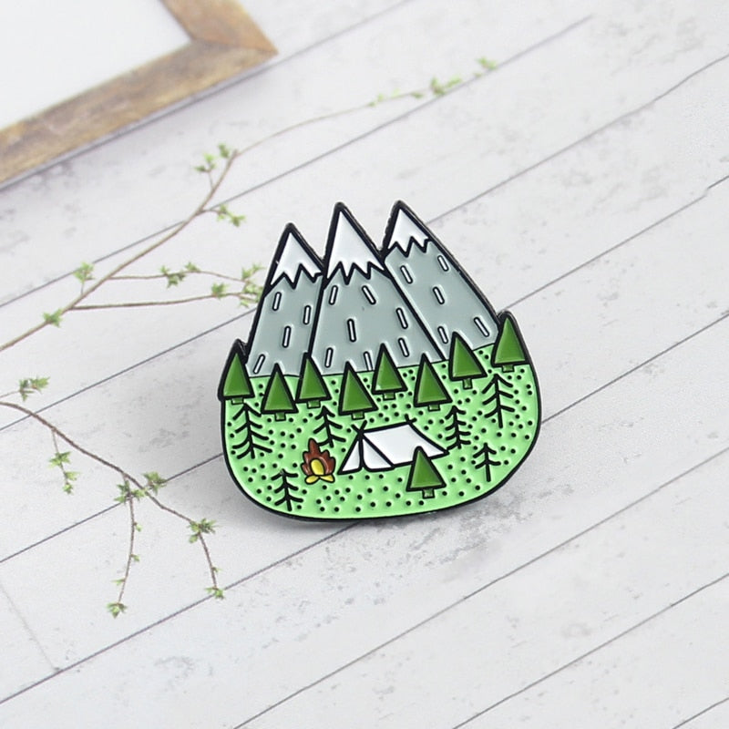 Camping With Mountains Enamel Pin