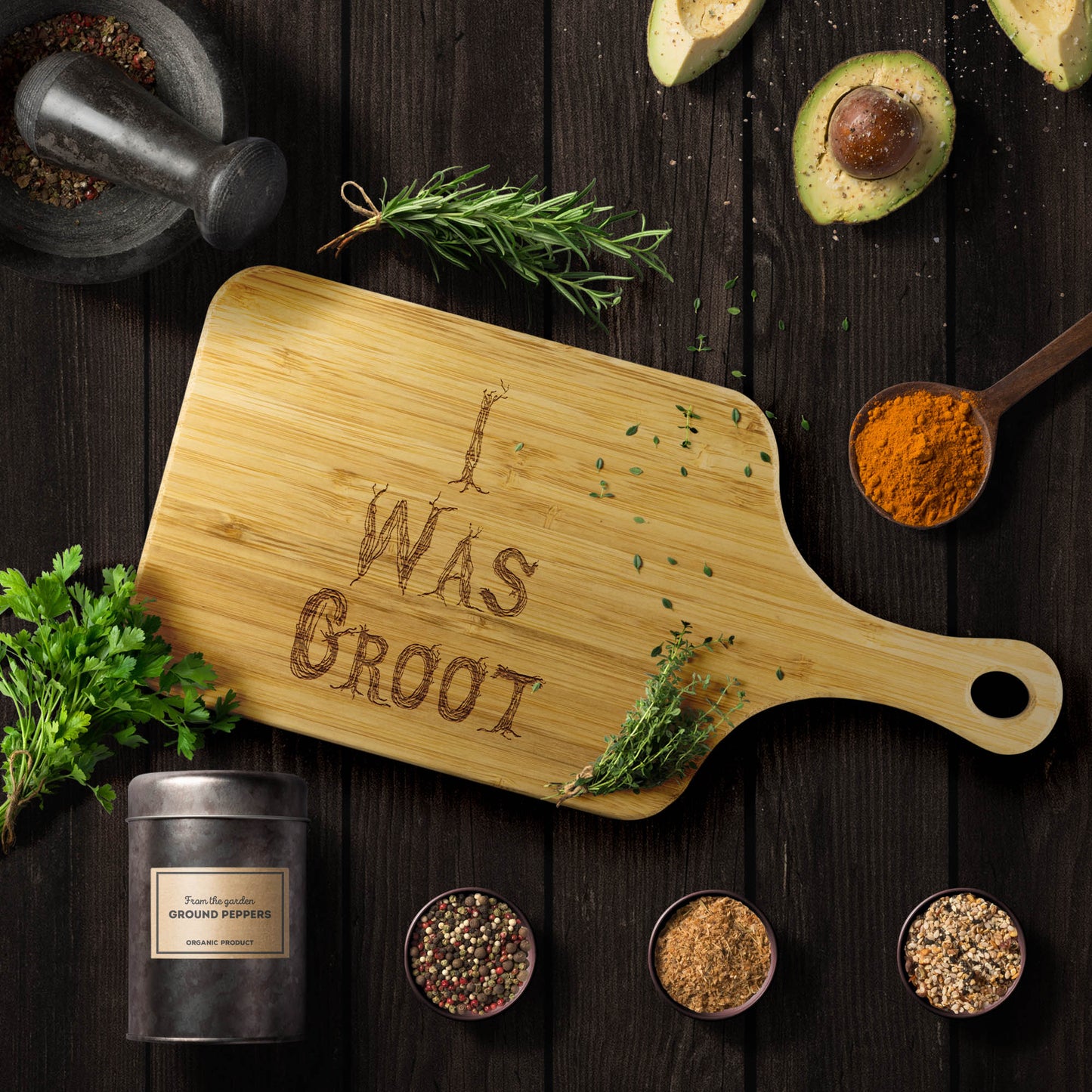 I Was Groot Bamboo Cutting Board With Handle
